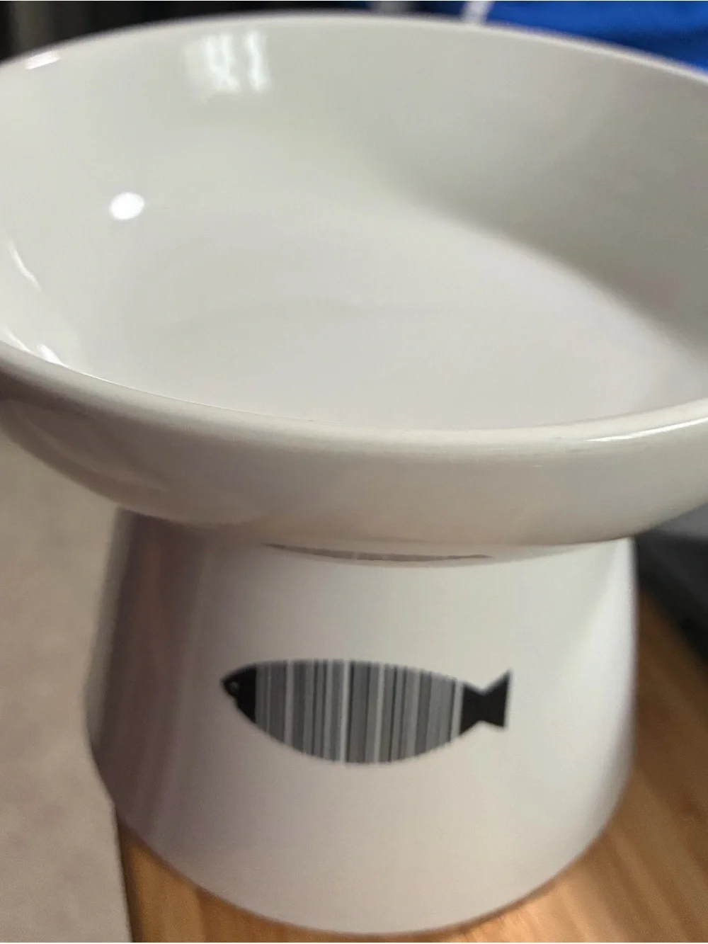 White Ceramic Raised Cat Bowl with Fish Accent